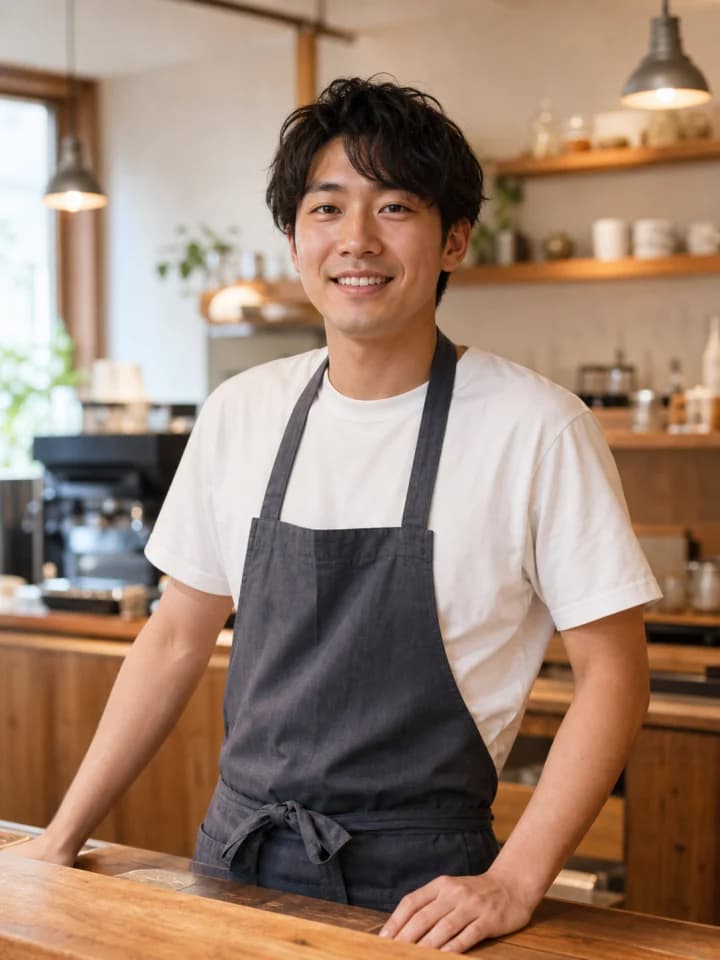 地域のカフェで働く男性