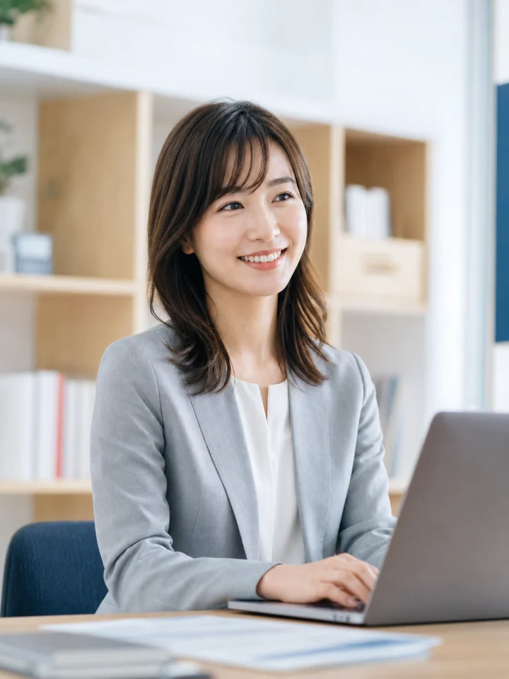 オフィスで地域の仕事をする女性