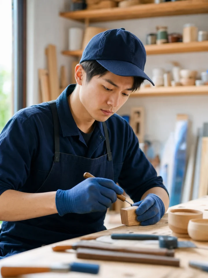 工房でものづくりを体験する男性